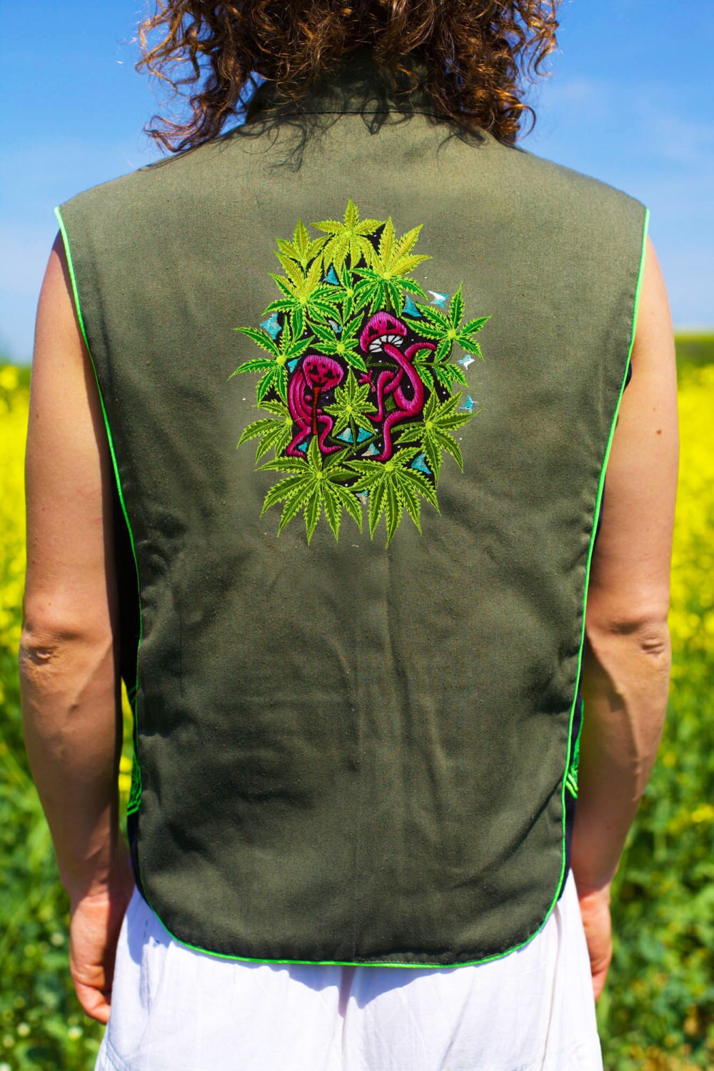 magic mushroom weed party - Design your jacket in any colours -handmade in your size blacklight active 1 zip lock inside pocket