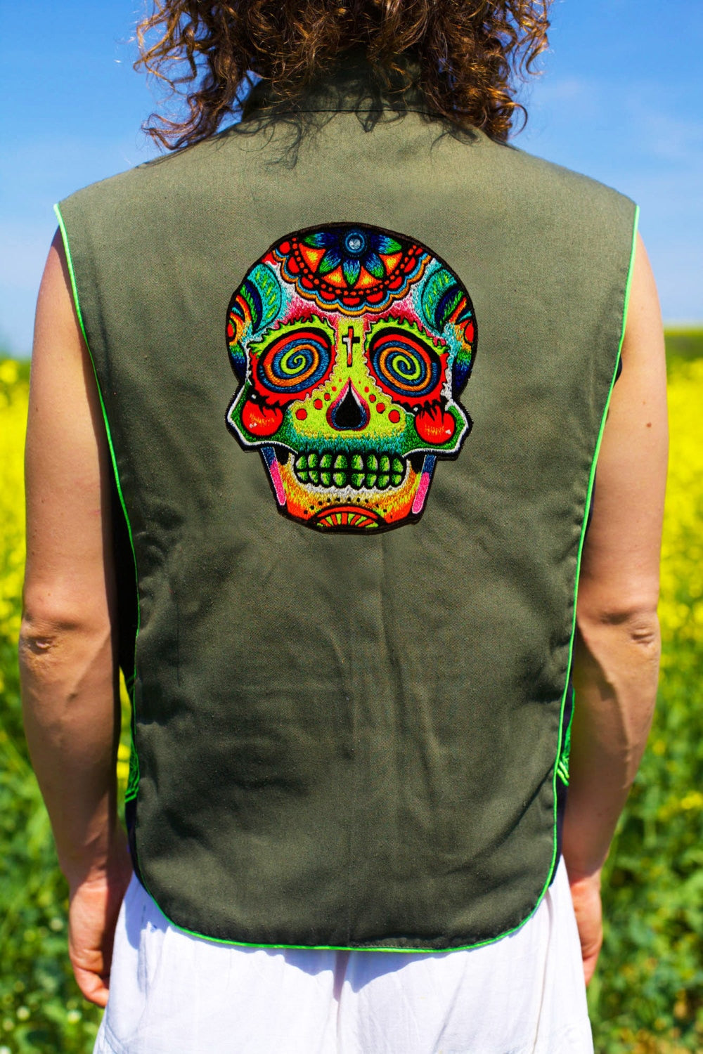 mirror skull - Design your jacket in any colours -handmade in your size blacklight active 1 zip lock inside pocket