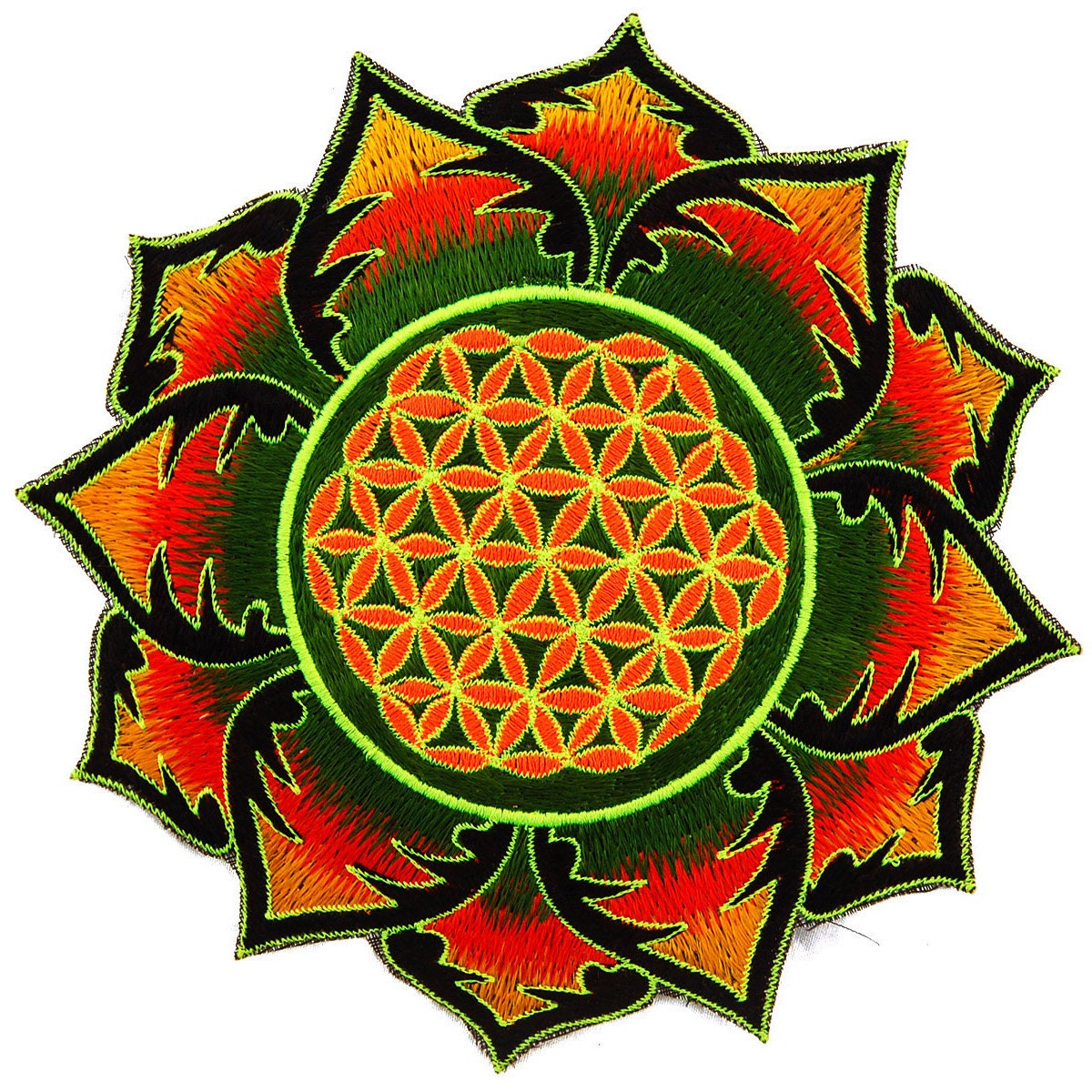 flower of life green orange mandala women top shirt psychedelic handmade no print goa t-shirt blacklight active