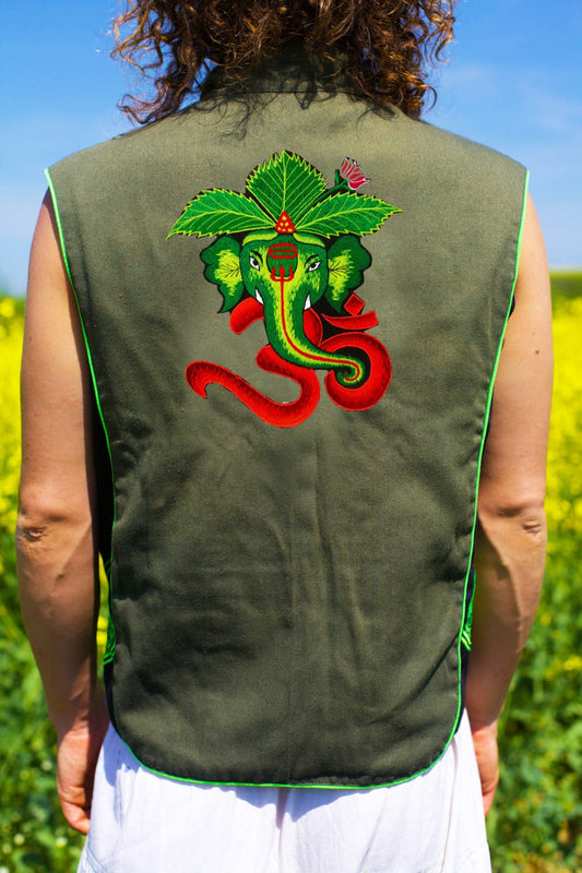 green aum ganesha - Design your jacket in any colours -handmade in your size blacklight active 1 zip lock inside pocket