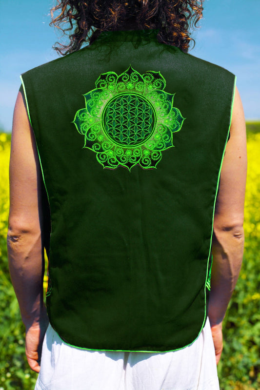 green fractal flower of life - Design your jacket in any colours - handmade in your size blacklight active 1 zip lock inside pocket