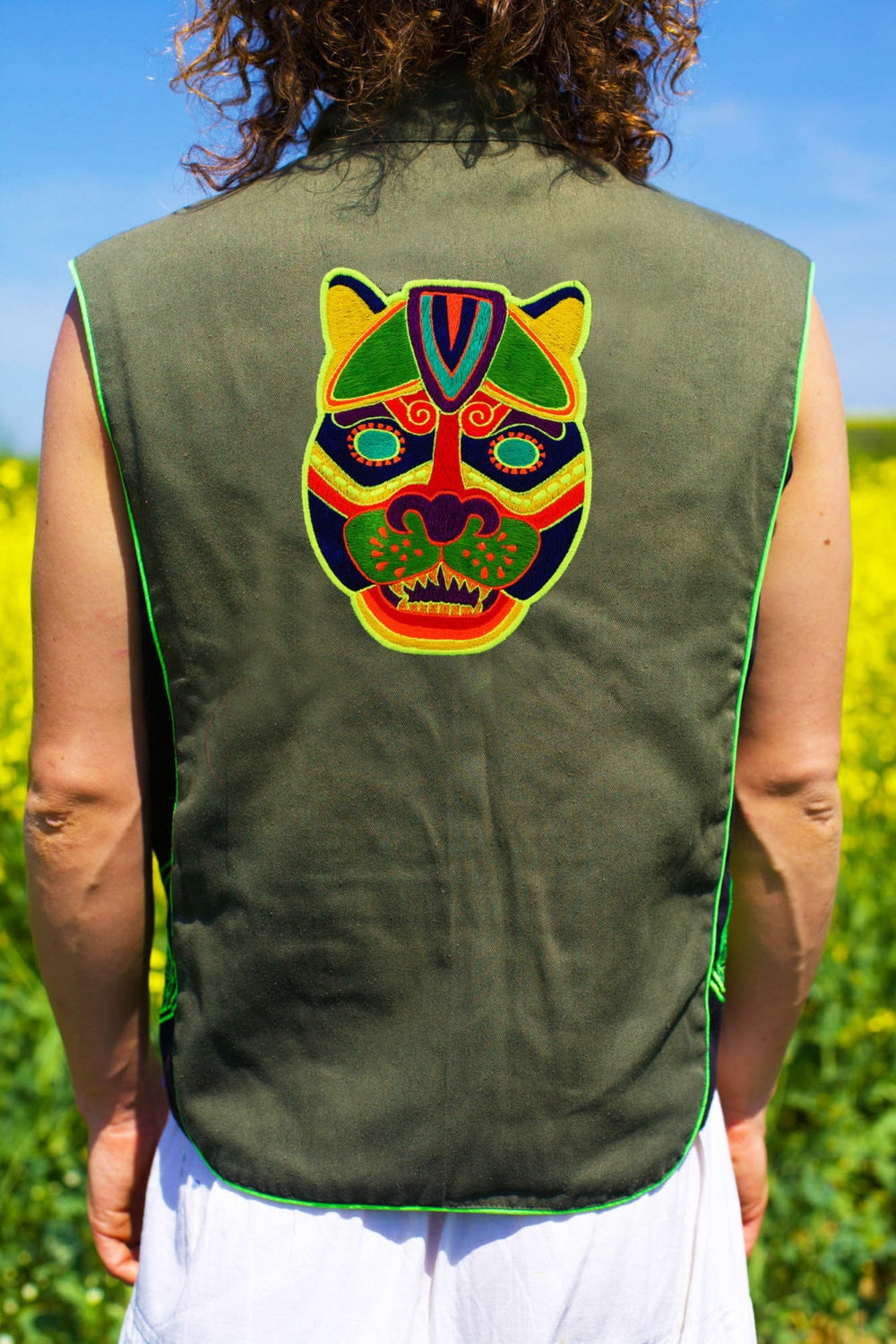 maya jaguar mask - Design your jacket in any colours -handmade in your size blacklight active 1 zip lock inside pocket