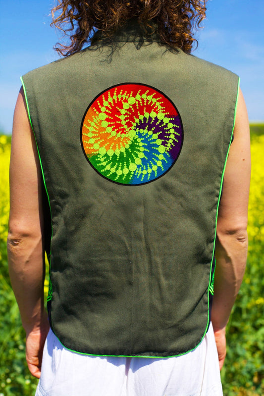 milk hill fractal crop circle mandala - Design your jacket in any colours -handmade in your size blacklight active 1 zip lock inside pocket