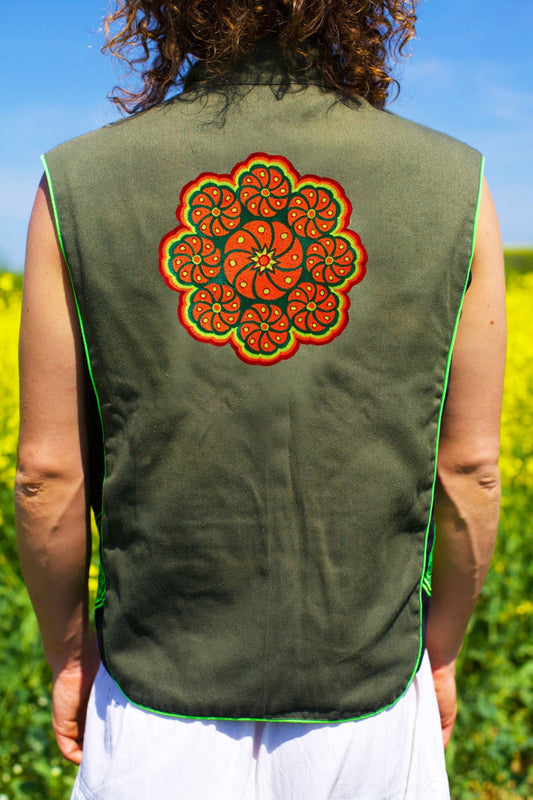 mescaline cactus mandala - Design your jacket in any colours -handmade in your size blacklight active 1 zip lock inside pocket