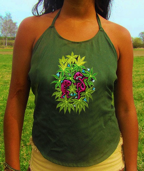 magic mushroom party women top cannabis marihuana shirt psychedelic handmade no print goa t-shirt blacklight thc active