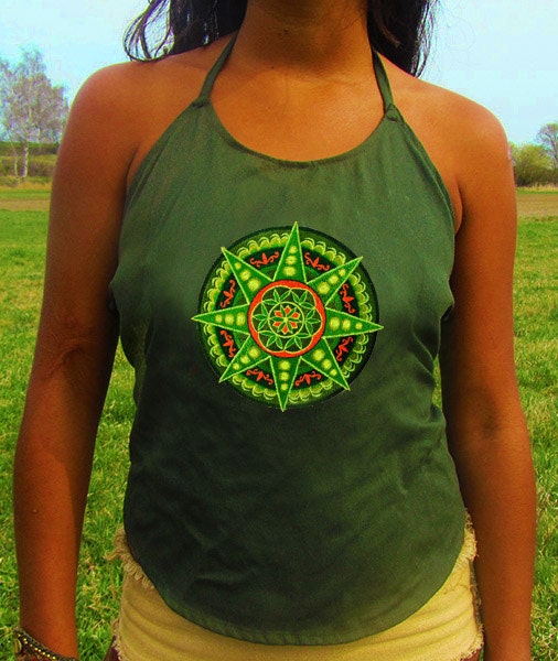 seed of life star mandala top shirt psychedelic flower of life handmade no print goa t-shirt blacklight active