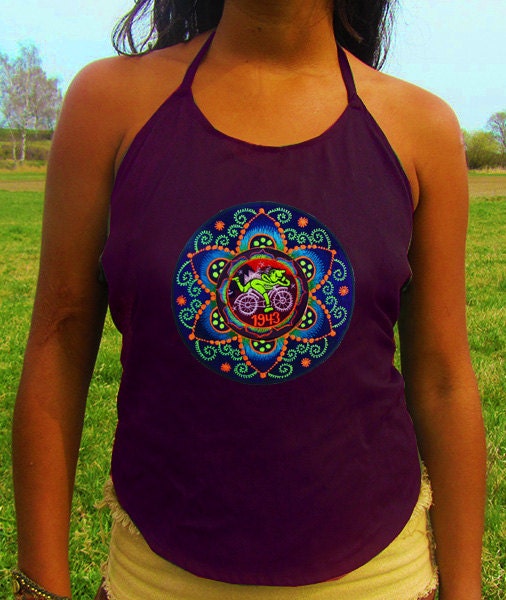 fractal hofmann mandala bicycle day women top shirt psychedelic handmade no print goa purple t-shirt blacklight active