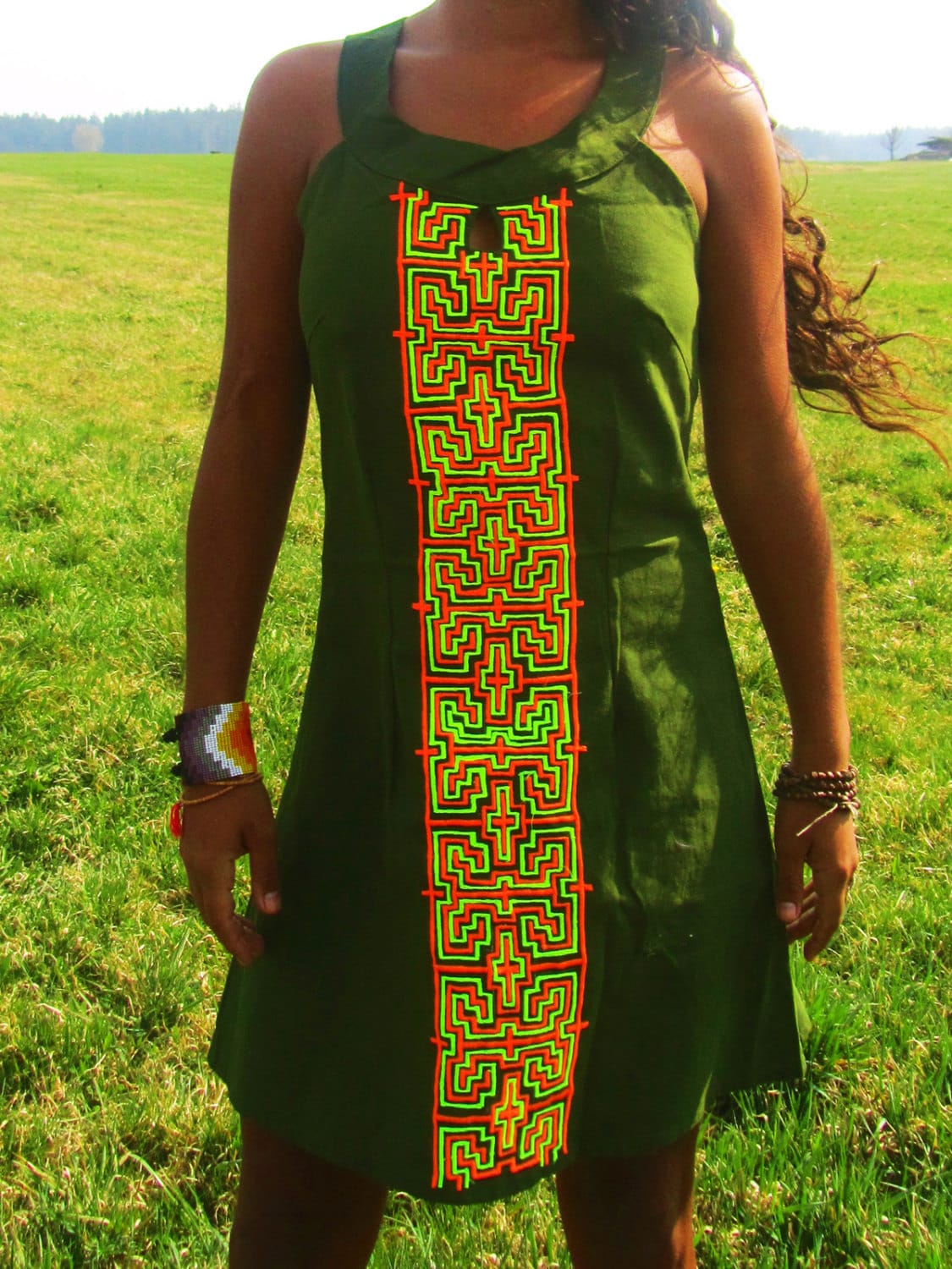 Ayahuasca Dress Shipibo Conibo apparel DMT vision pattern psychedelic handmade no print goa blacklight active yage ceremony clothing