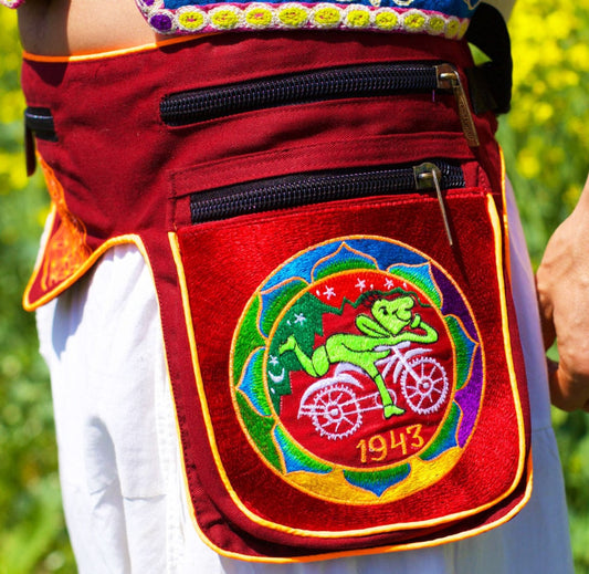 Beltbag Hofmann Mandala - 7 pockets, strong ziplocks, size adjustable with hook & loop and clip - blacklight active lines flower of life