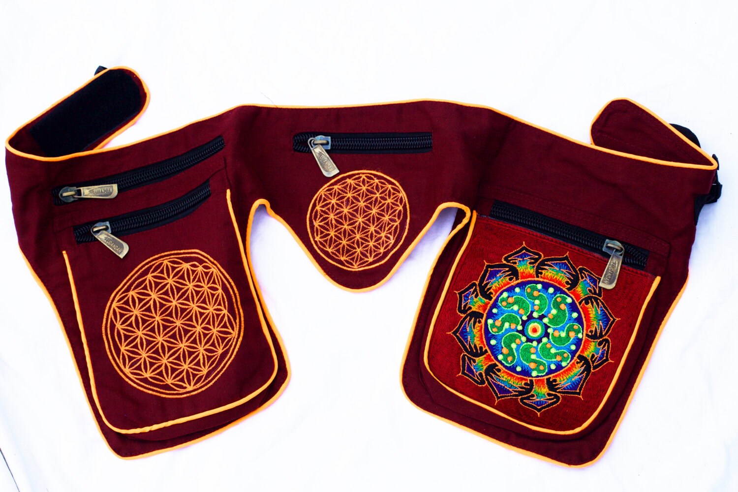 Beltbag Ticombe crop circle - 7 pockets, strong ziplocks, size adjustable - hook & loop and clip - blacklight active lines hippie waistbag