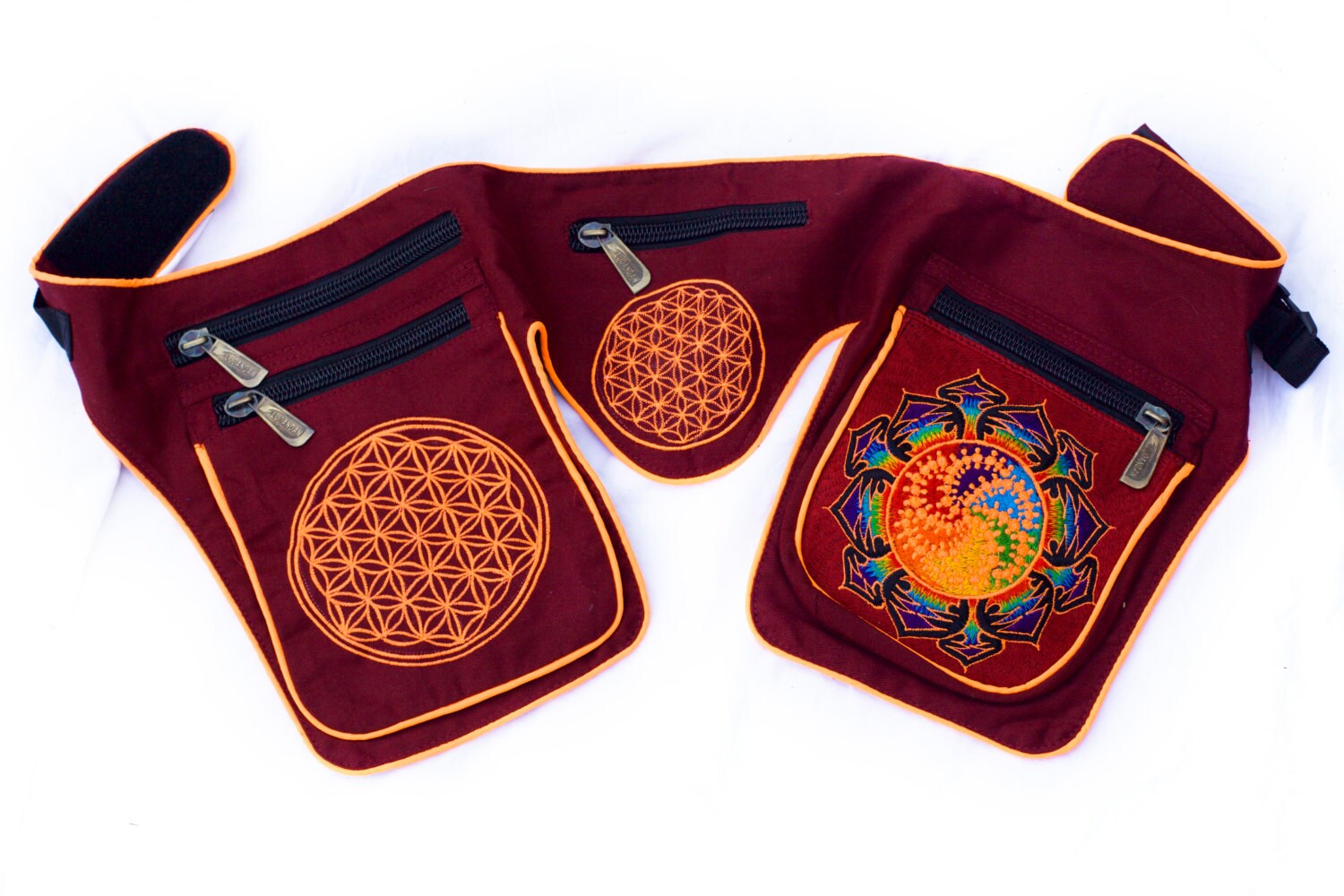 Beltbag Milk Hill fractal orange - 7 pockets, strong ziplocks, size adjustable with hook & loop and clip - blacklight active lines good luck