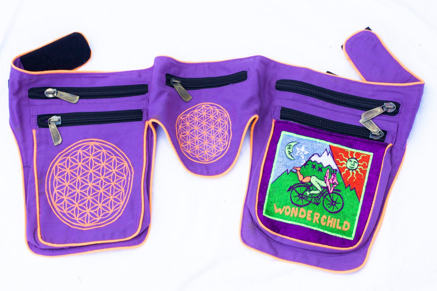 Beltbag Hofmann wonderchild - 7 pockets, strong ziplocks, size adjustable -- hook & loop and clip - blacklight active lines flower of life