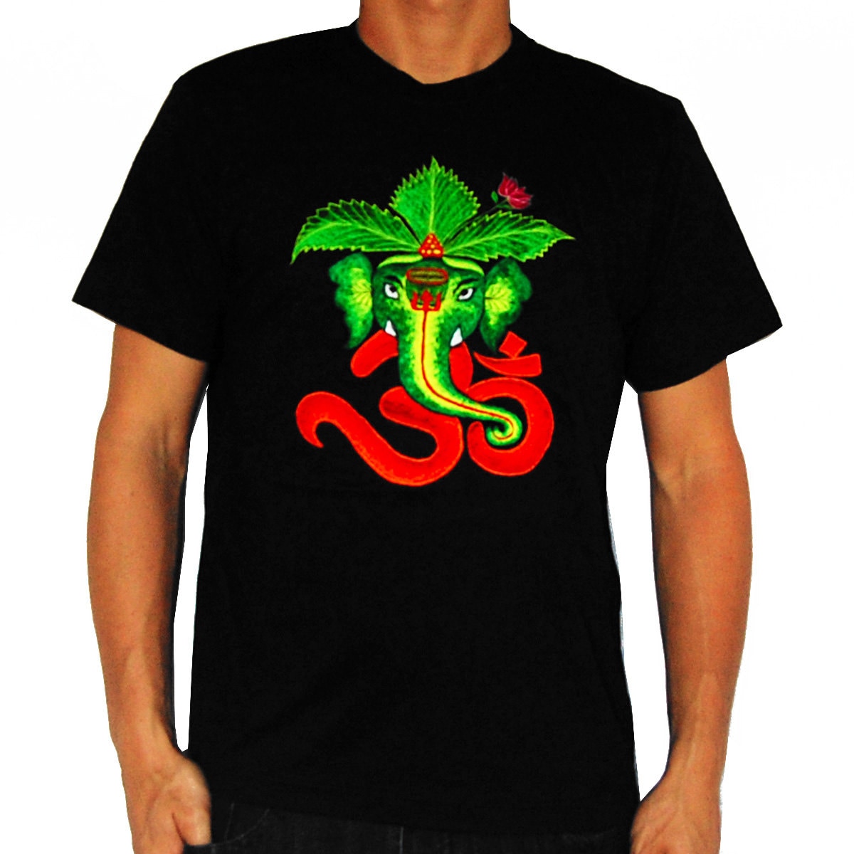 AUM Ganesha T-Shirt blacklight handmade embroidery no print psy shirt goa t-shirt