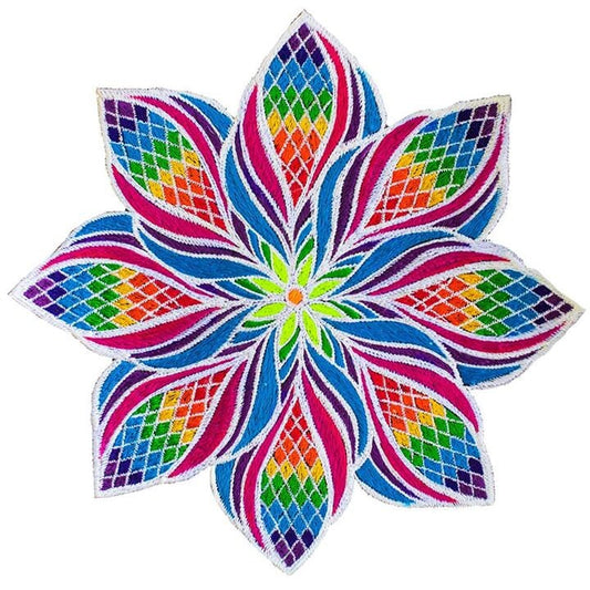 Beautiful Rainbow Flower Mandala - 7 inch embroidery patch