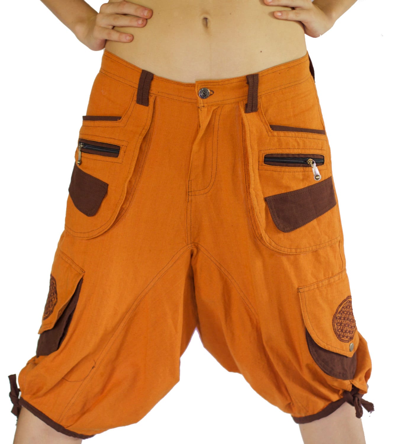 Flower of Life Hippie Pant - 8 pockets, 4 with hock&loop, 2 with clip - any size available clamdiggers made after order