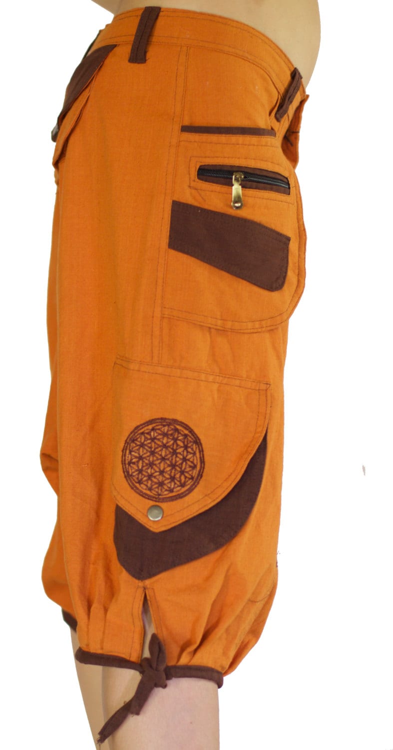 Flower of Life Hippie Pant - 8 pockets, 4 with hock&loop, 2 with clip - any size available clamdiggers made after order