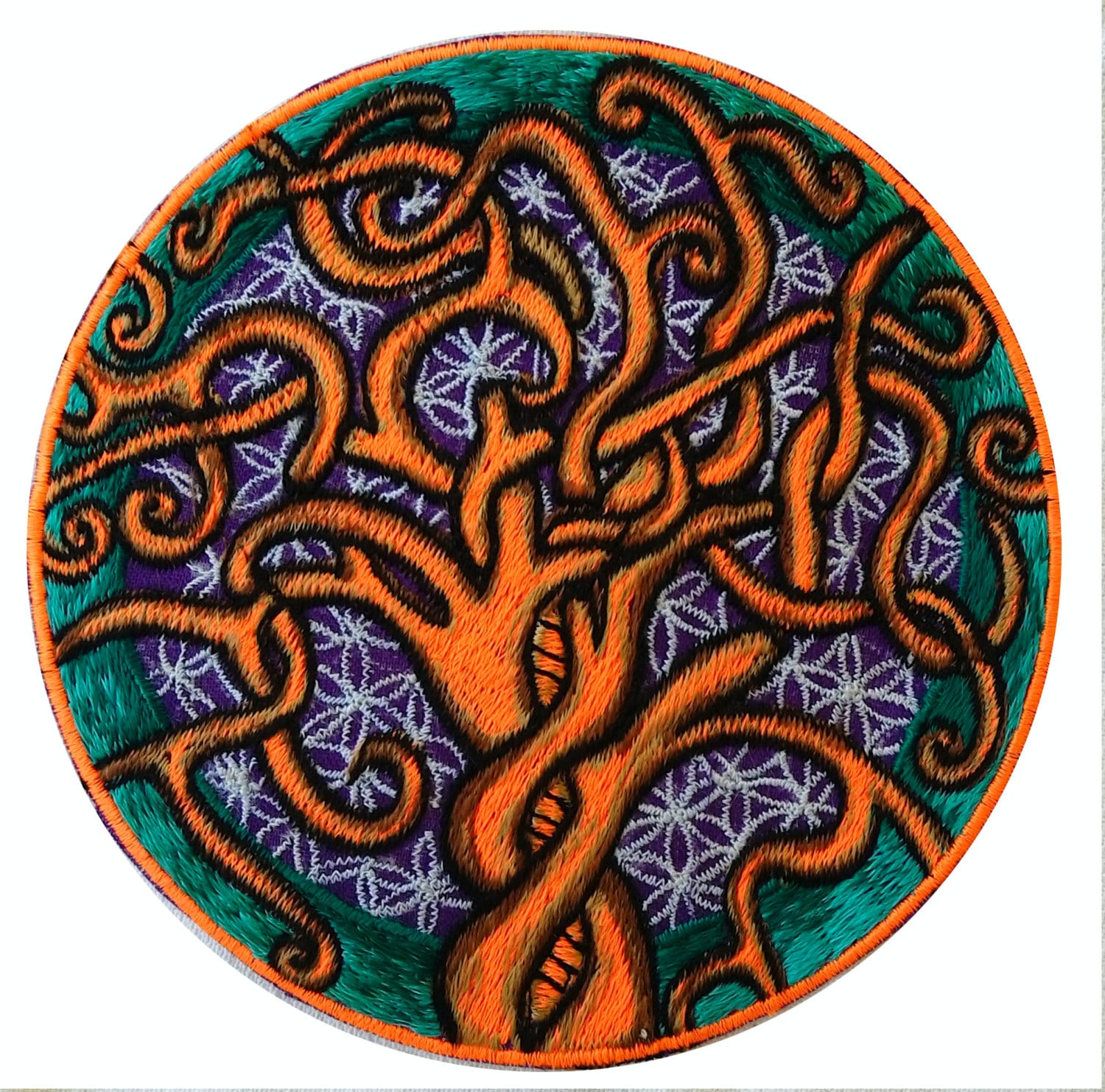 Tree of Life Flower of Life handmade embroidery sacred geometry embroidery mandala patch blacklight glowing art