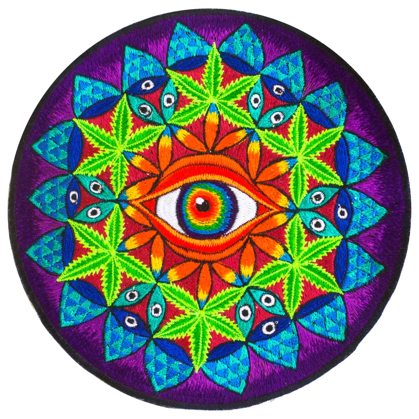 Cannabis Eye holy geometry mandala handmade embroidery patch 7.5 inch