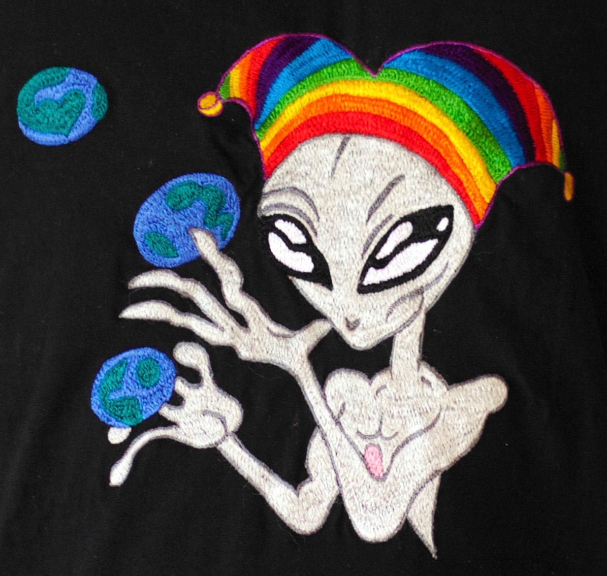 Cosmic Joker sleeveless shirt handmade embroidery no print goa alien