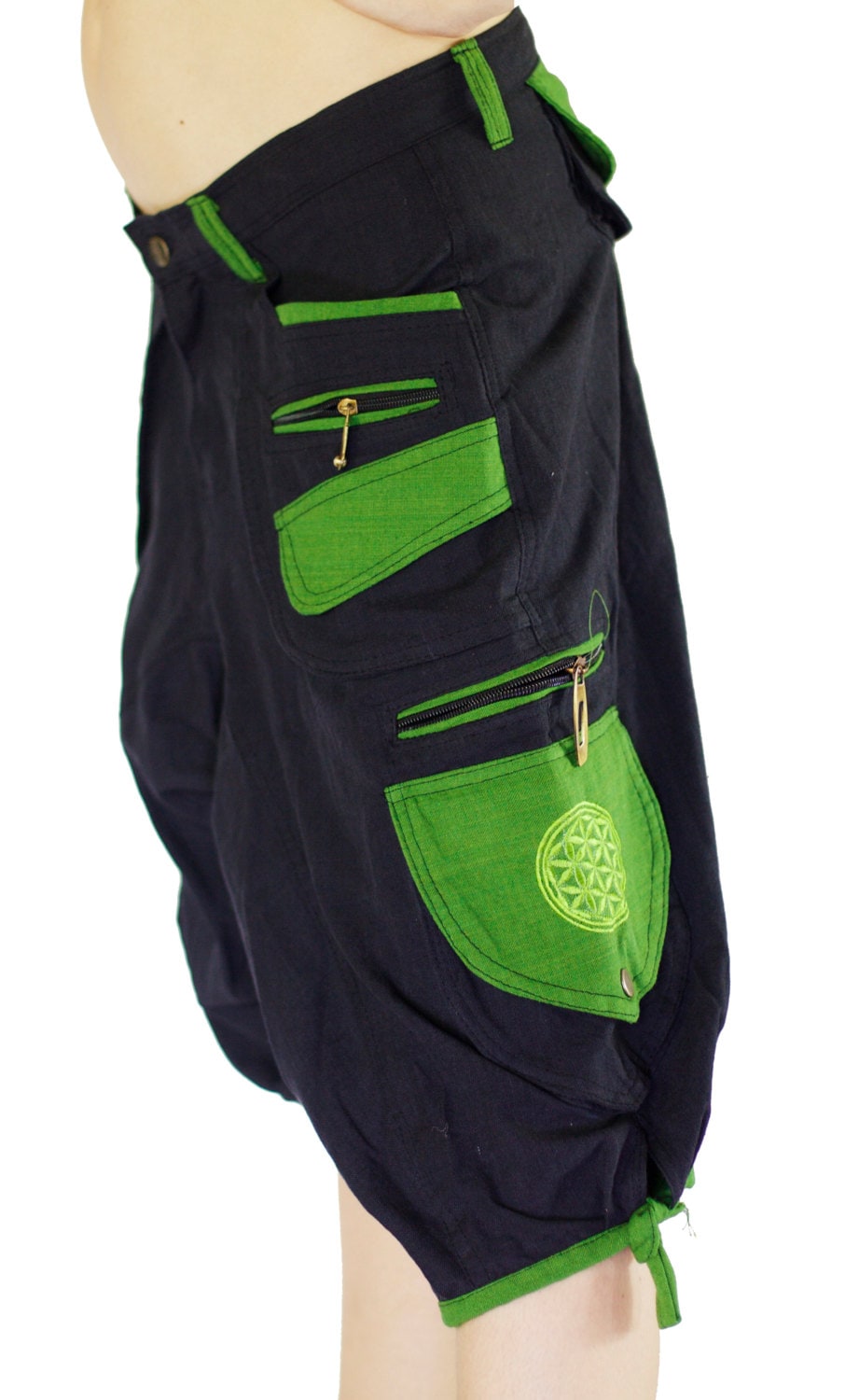 Goa Pant clamdiggers 11 pockets made after order fully customizable with flower of life embroidery