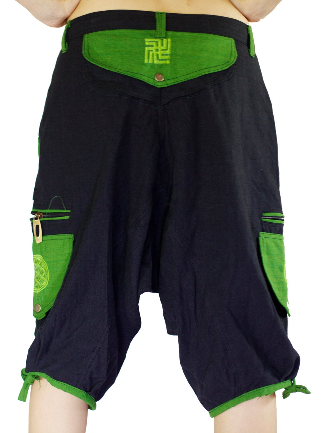 Goa Pant clamdiggers 11 pockets made after order fully customizable with flower of life embroidery