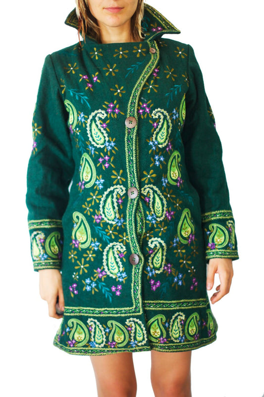flower power coat psychedelic completely handmade no print green